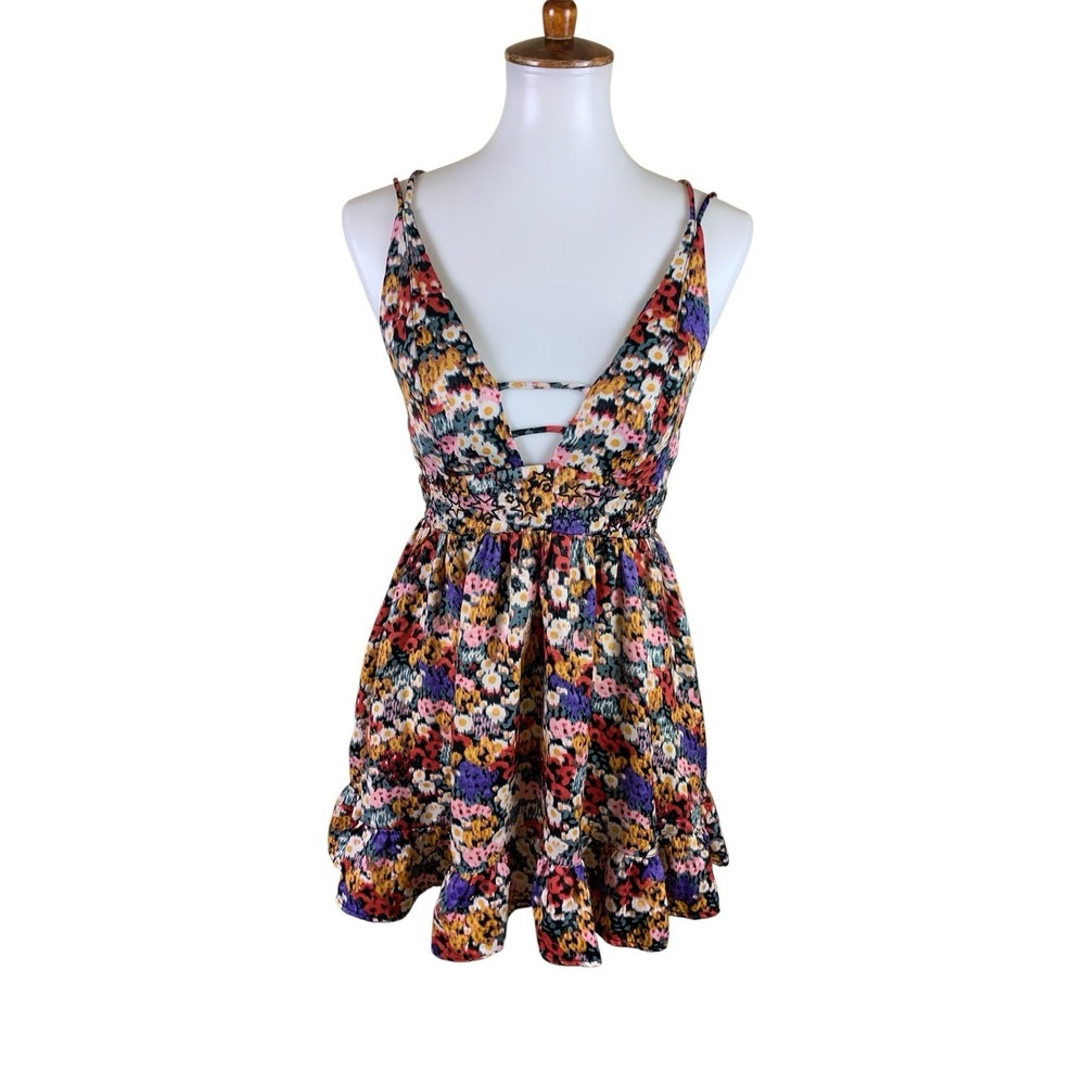 Urban Outfitters M Floral Mini Dress Ruffle Hem Cottagecore Festival Boho Y2K